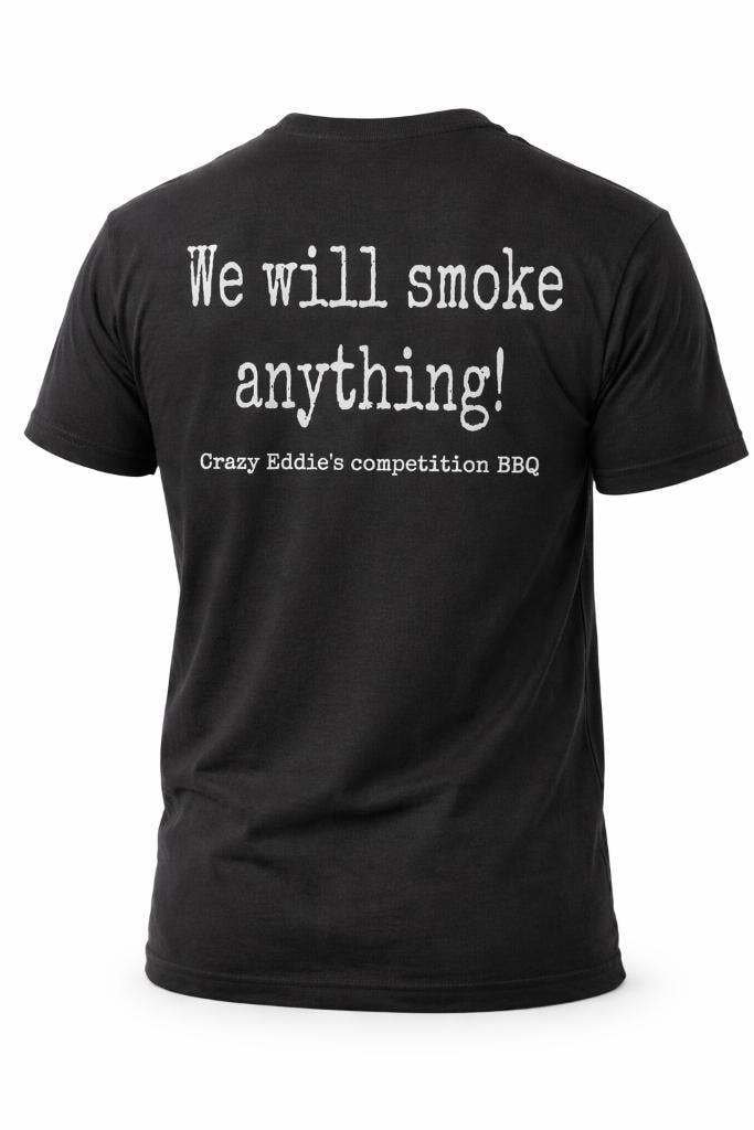 Competition Barbecue Slogan across the back of a black shirt